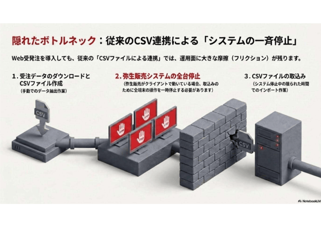 7.隠れたボトルネック_従来のCSV連携による「システムの一斉停止」